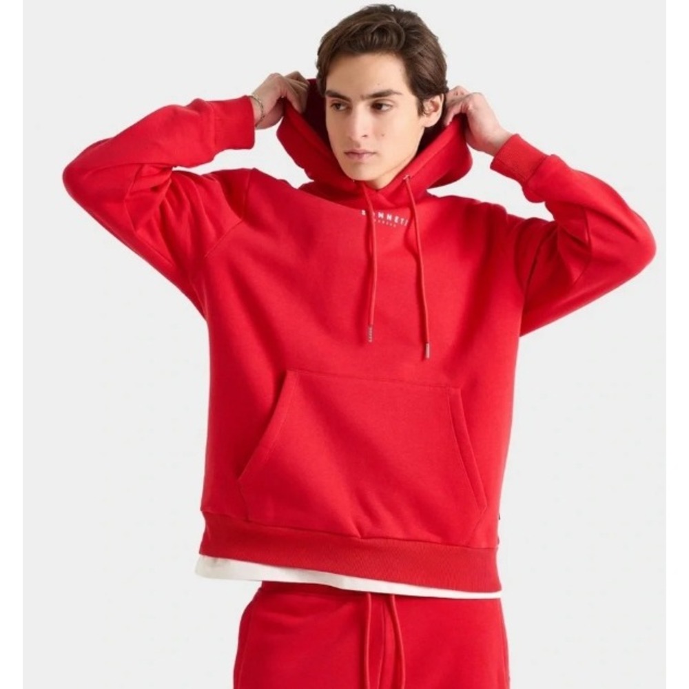 Sonneti London Hoodie Mens Small Red Pullover Logo Graphic Streetwear Fleece